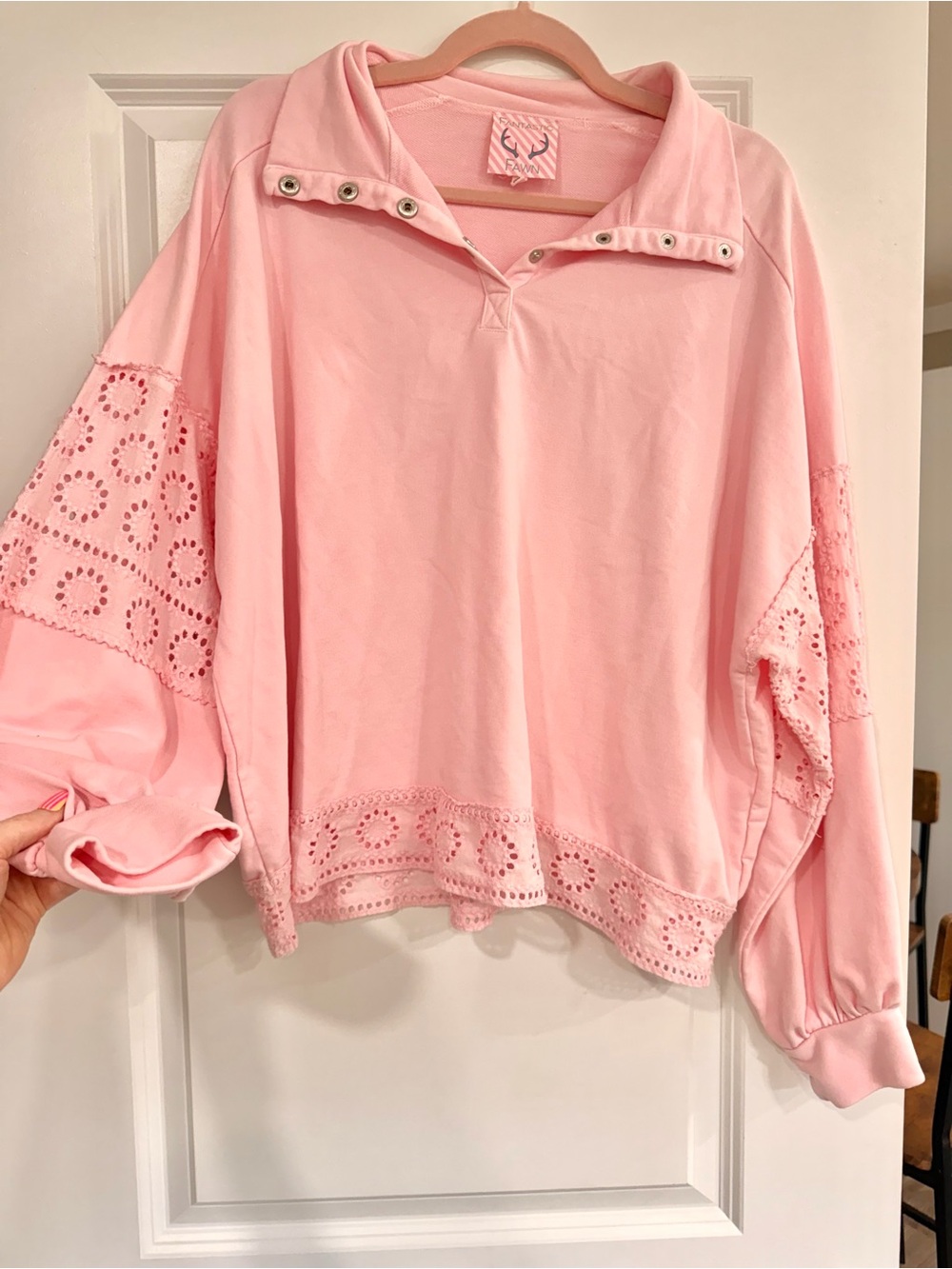 Fantastic Fawn Soft Pink Eyelet Pullover V-Neck Sweater